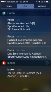 Beide Apps melden ein Tor nach ca. einer Minute. Forza Football ist einen Tick schneller.