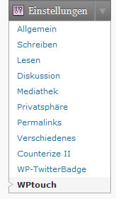 Wptouch in den wordpress Einstellungen