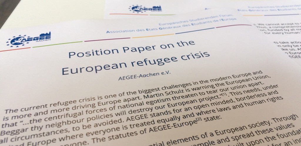 AEGEE Aachen Positionspapier zur Flüchtlingskrise in Europa